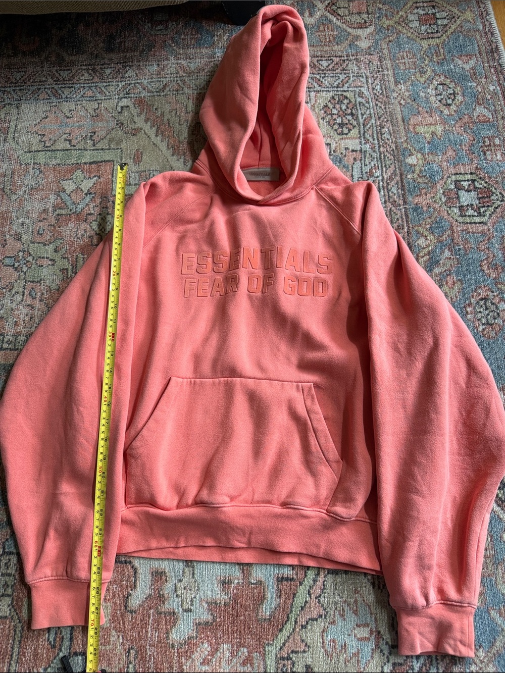 Fear of God Coral-Pink ESSENTIALS Embossed Hoodie